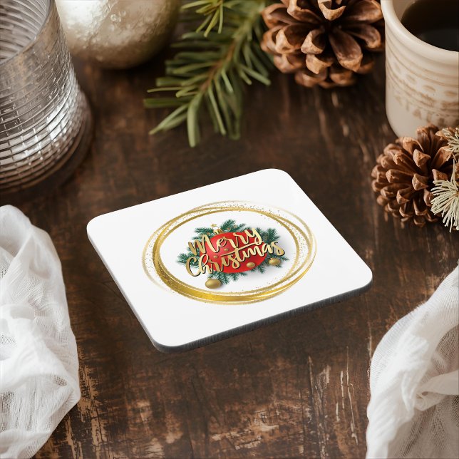 Golden Merry Christmas Hard plastic coaster Getränkeuntersetzer (Von Creator hochgeladen)