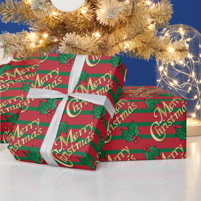 Golden Merry Christmas Holly Geschenkpapier (Feiertage)