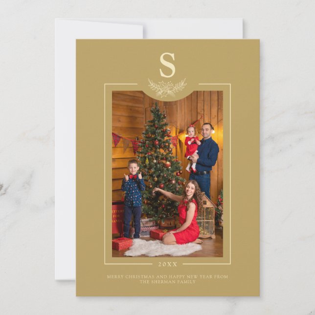 Golden Merry Christmas Monogrammed Photo Family (Vorderseite)