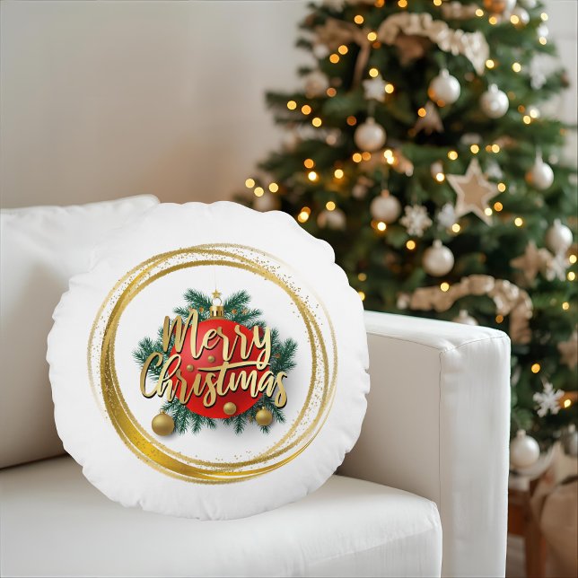 Golden Merry Christmas Personalized Round Pillow Rundes Kissen (Von Creator hochgeladen)
