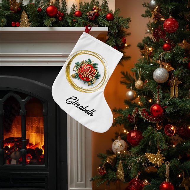 Golden Merry Christmas Personalized Stocking Großer Weihnachtsstrumpf (Von Creator hochgeladen)