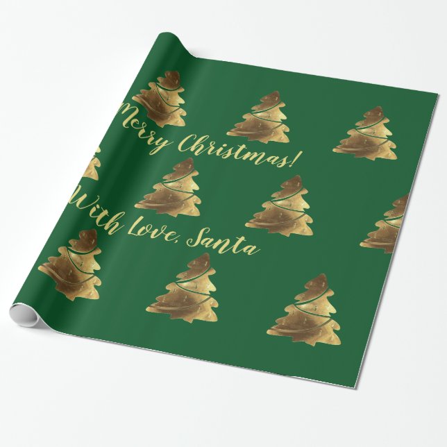 Golden Merry Christmas Tree mit Kerzen Elegant Geschenkpapier (Ungerollt)