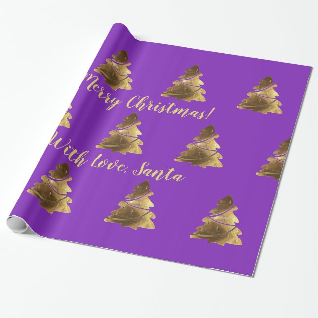 Golden Merry Christmas Tree mit Kerzen Elegant Geschenkpapier (Ungerollt)