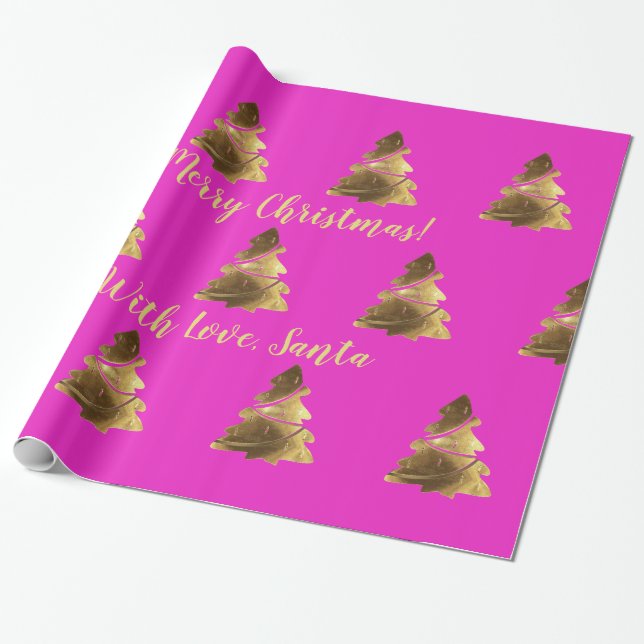 Golden Merry Christmas Tree mit Kerzen Elegant Geschenkpapier (Ungerollt)