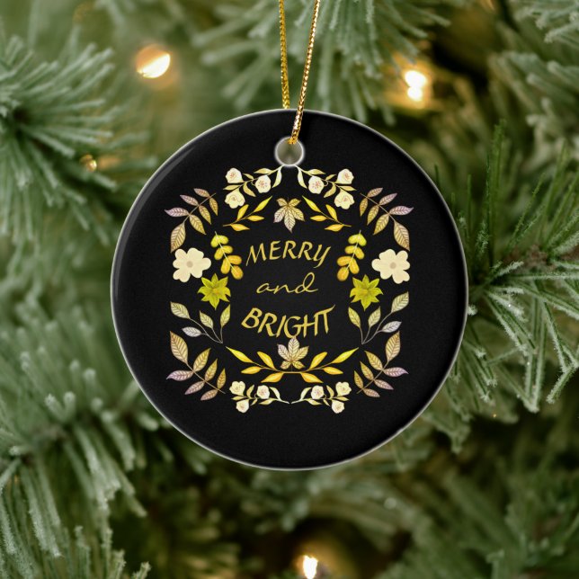 GOLDEN MERRY UND BRIGHT personalisiert Keramik Ornament (Baum)
