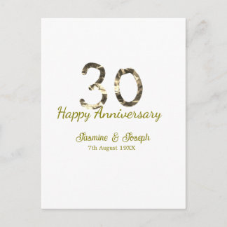 Golden Metallic 30th Happy anniversary add name Postkarte