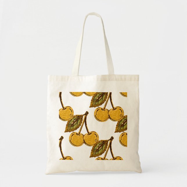 Golden Metallic Cherries Pattern Tragetasche (Vorne)