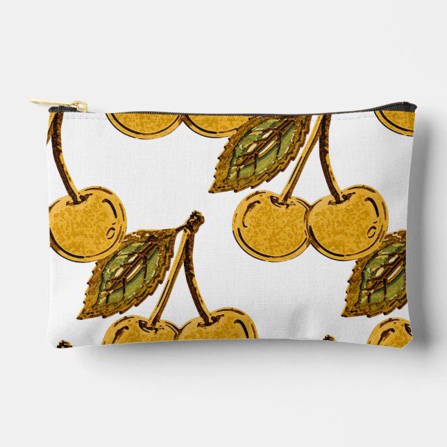 Golden Metallic Cherries Pattern Zubehörtasche (Vorderseite)