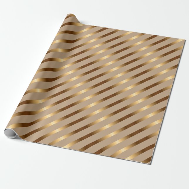 Golden Metallic Diagonal Stripes Geschenkpapier (Ungerollt)
