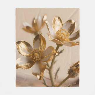 Golden Metallic Flowers Luxe Botanical Elegance Fleecedecke