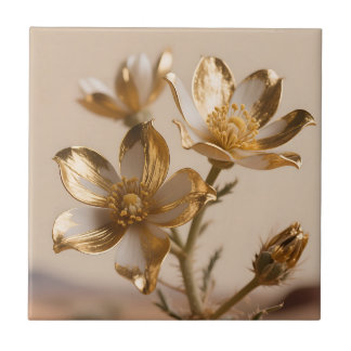 Golden Metallic Flowers Luxe Botanical Elegance Fliese