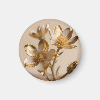 Golden Metallic Flowers Luxe Botanical Elegance Magnet