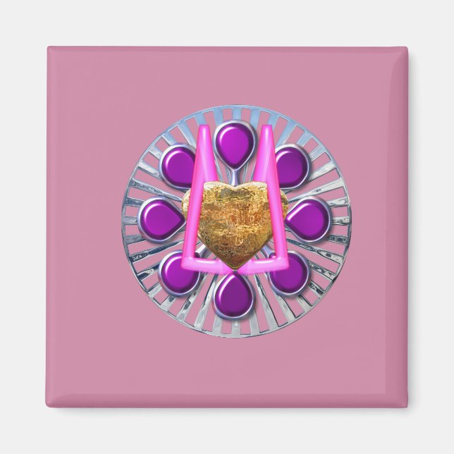 Golden Metallic Heart Stand Magnet (Vorne)