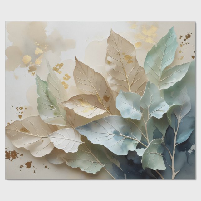 Golden Mist Leaves Geschenkpapier (Flach)