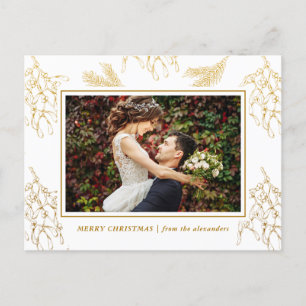 Golden Mistletoe Elegantes Foto Feiertagspostkarte
