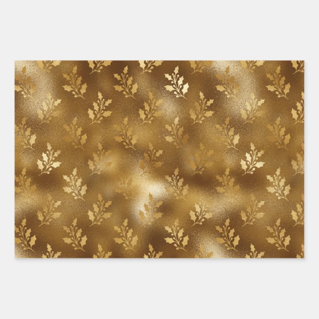 Golden Mistletoe Weihnachts-Wrapping Paper Geschenkpapier Set (Vorderseite)