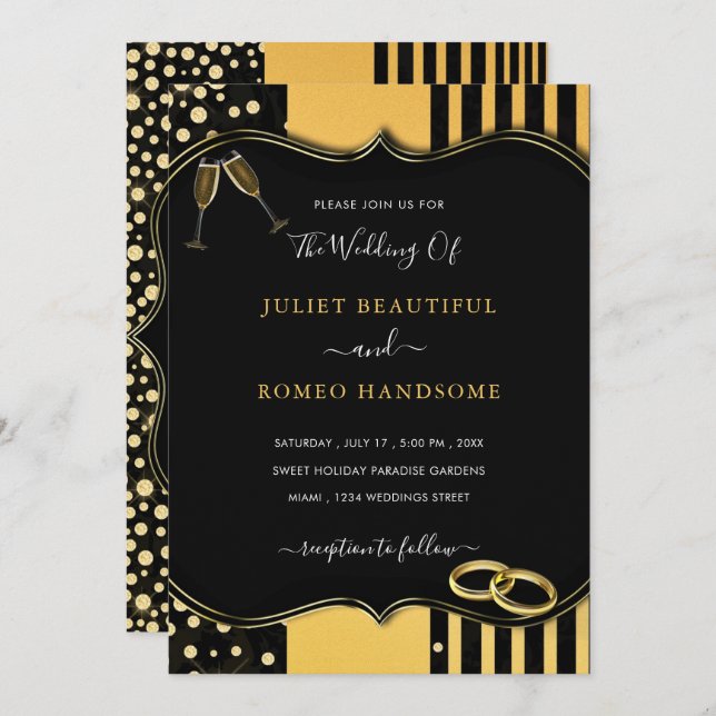 Golden Modern Frame Black Gold Einladung zur Hochz (Vorne/Hinten)