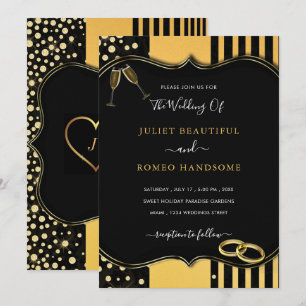 Golden Modern Frame Black Gold Einladung zur Hochz