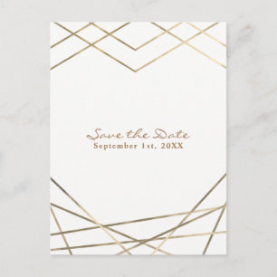 Golden Modern Geometric Lines Chic Save the Date Ankündigungspostkarte