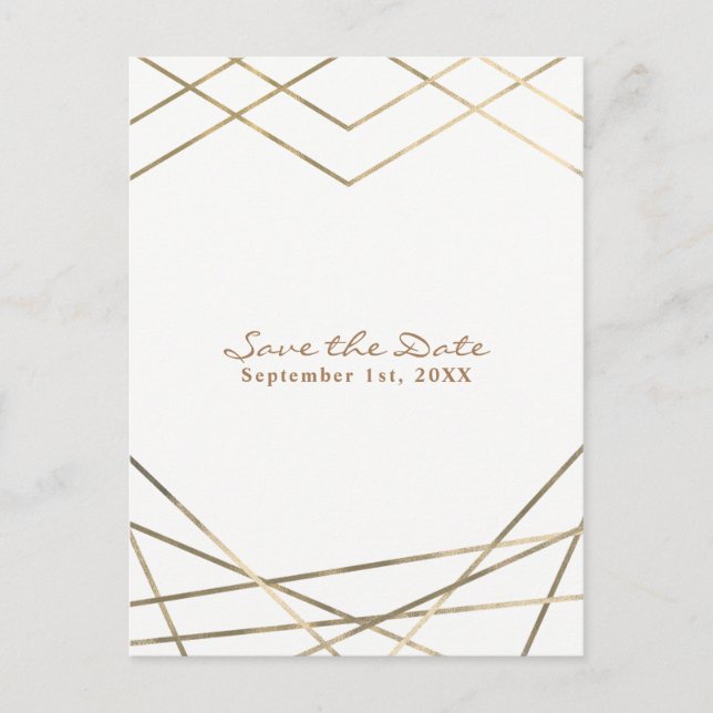 Golden Modern Geometric Lines Chic Save the Date Ankündigungspostkarte (Vorderseite)