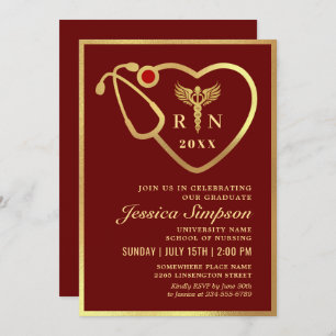 Golden Modern Nursing School Graduation Party Einladung