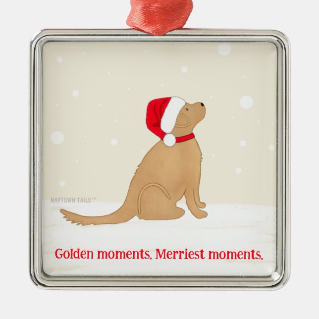 Golden Moments. Merriest Moments Dog Christmas Ornament Aus Metall (Vorne)