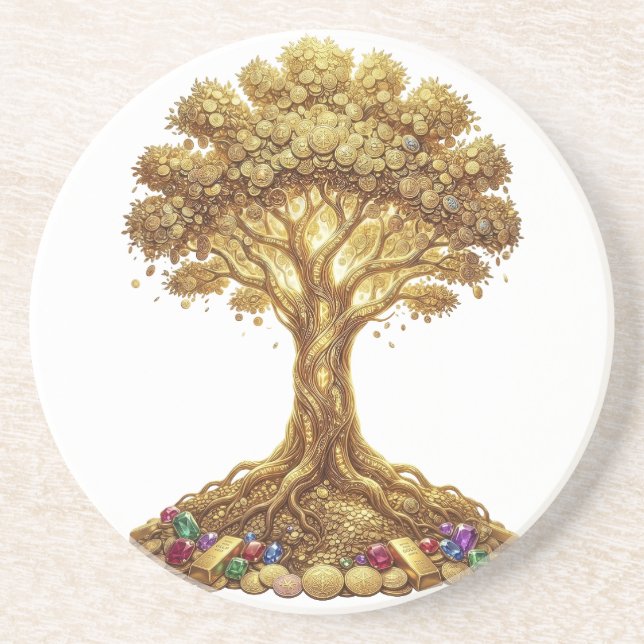 Golden Money Tree of Abundance Art Getränkeuntersetzer (Vorne)