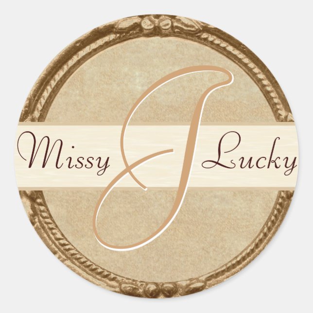 Golden Monogram Aufkleber/Siegel Runder Aufkleber (Vorderseite)