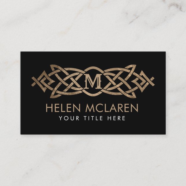 Golden Monogram Celtic Knot Ornament Visitenkarte (Vorderseite)