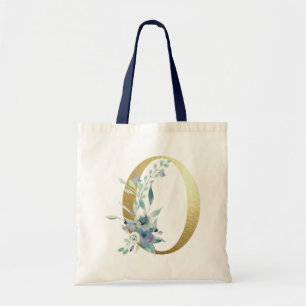 Golden Monogram Letter O Blue Watercolor-Blume Tragetasche