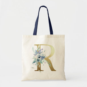 Golden Monogram Letter R Blue Watercolor-Blume Tragetasche