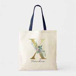 Golden Monogram Letter X Blauer Name Blumendekor Tragetasche