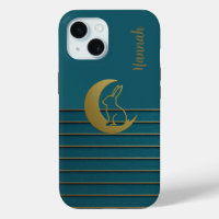 Golden Moon & Bunny auf Aquamarinem iPhone/iPad Ge