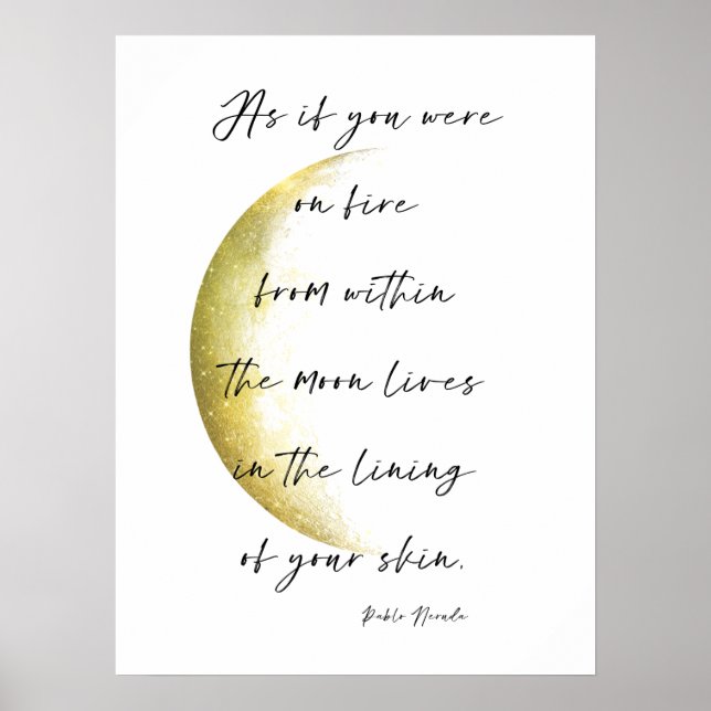 Golden Moon Phase Neruda Poetry Poster (Vorne)