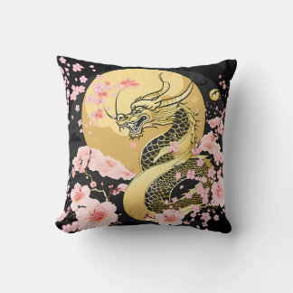 Golden Moon Sakura Dragon Throw Kissen