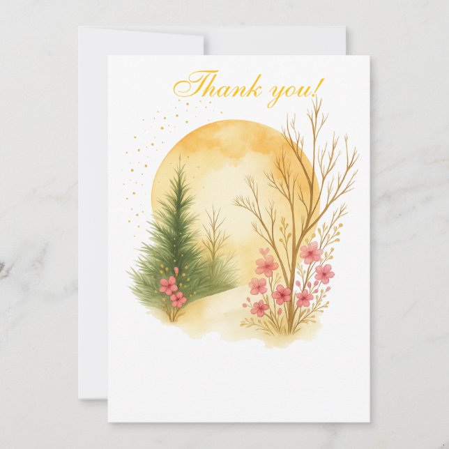 Golden Moon Winter Floral Thank You Card Dankeskarte (Vorderseite)