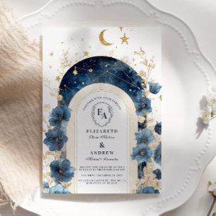 Golden Moonlit Blumenträume Hochzeit Einladung