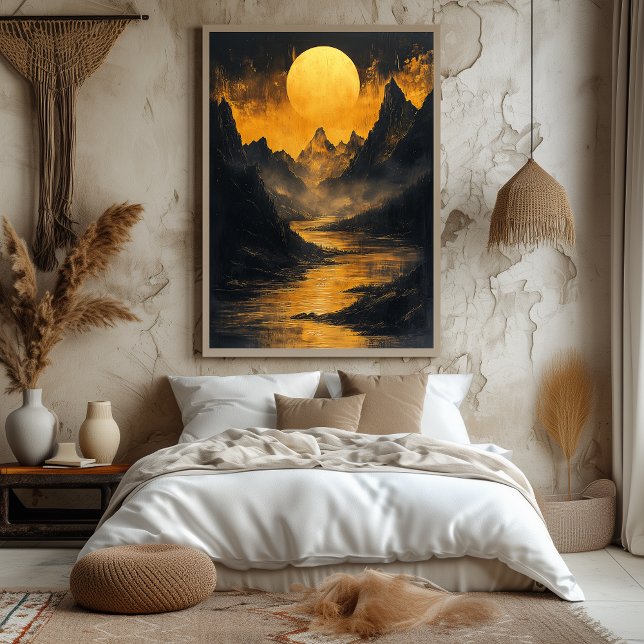 Golden Moonlit River in Monochrom Gold Poster (Von Creator hochgeladen)