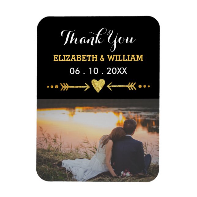 Golden Motif Wedding Magnet Gevor Foto Vielen Dank (Vertikal)