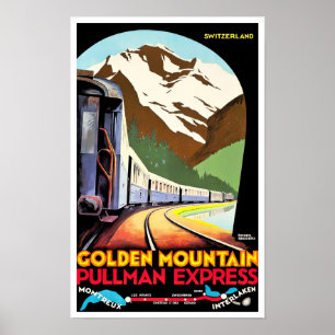 Golden Mountain Schweiz Jahrgang Wandern Poster