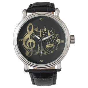 Golden Musical Notes in Oval Shape Armbanduhr