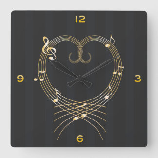 Golden Musical Notes Liebe Herz Quadratische Wanduhr