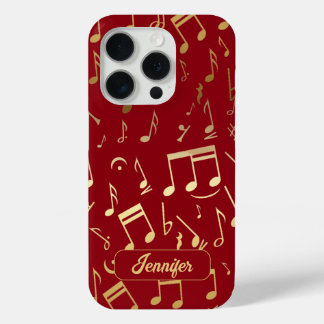 Golden Musical Notes on deep red Background iPhone 15 Pro Hülle