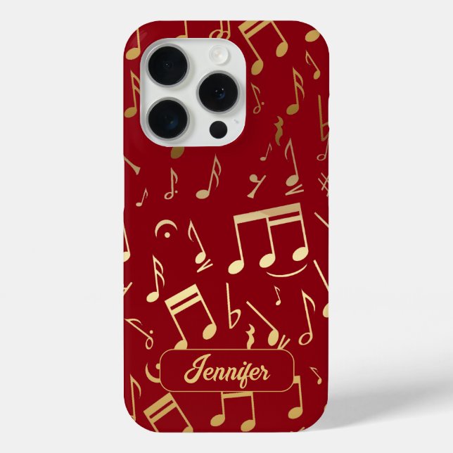 Golden Musical Notes on deep red Background Case-Mate iPhone Hülle (Rückseite)