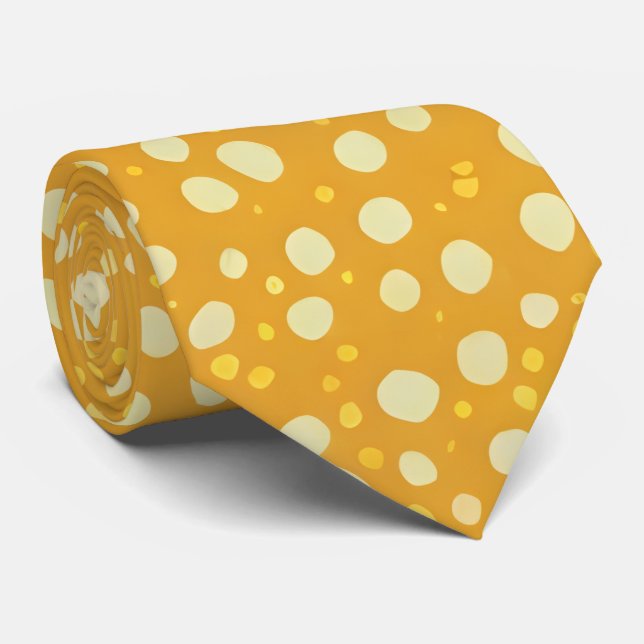 Golden Mustard & Cream Polka Dot Neck Tie Krawatte (Gerollt)