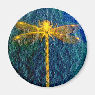 Golden Mythical Dragonfly auf texturiertem Hinterg Magnet