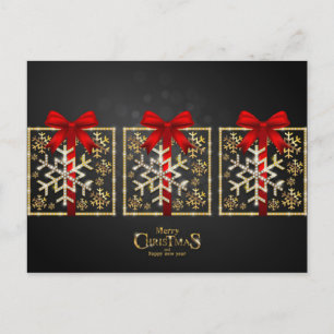 Golden n Red Geschenkboxen Schneeflocken Frohe Wei Feiertagspostkarte