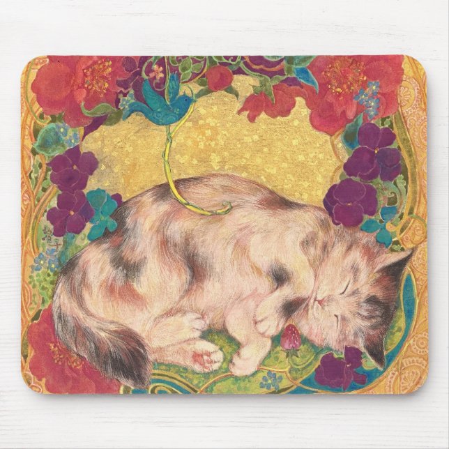  Golden Nap: Feline Serenity in Bloom Mousepad (Vorne)