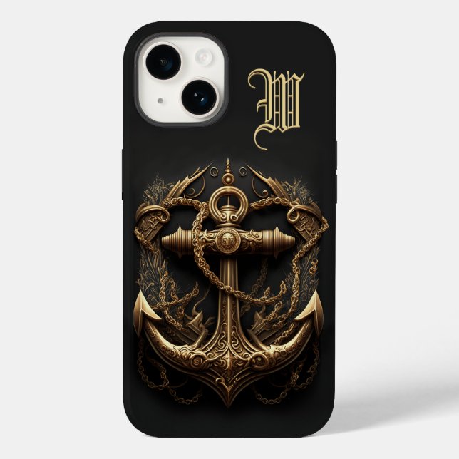 Golden Nautical Anchor Monogram Case-Mate iPhone C Hülle (Rückseite)