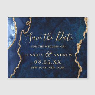 Golden Navy Blue Agate Save the Date Magnetkarte